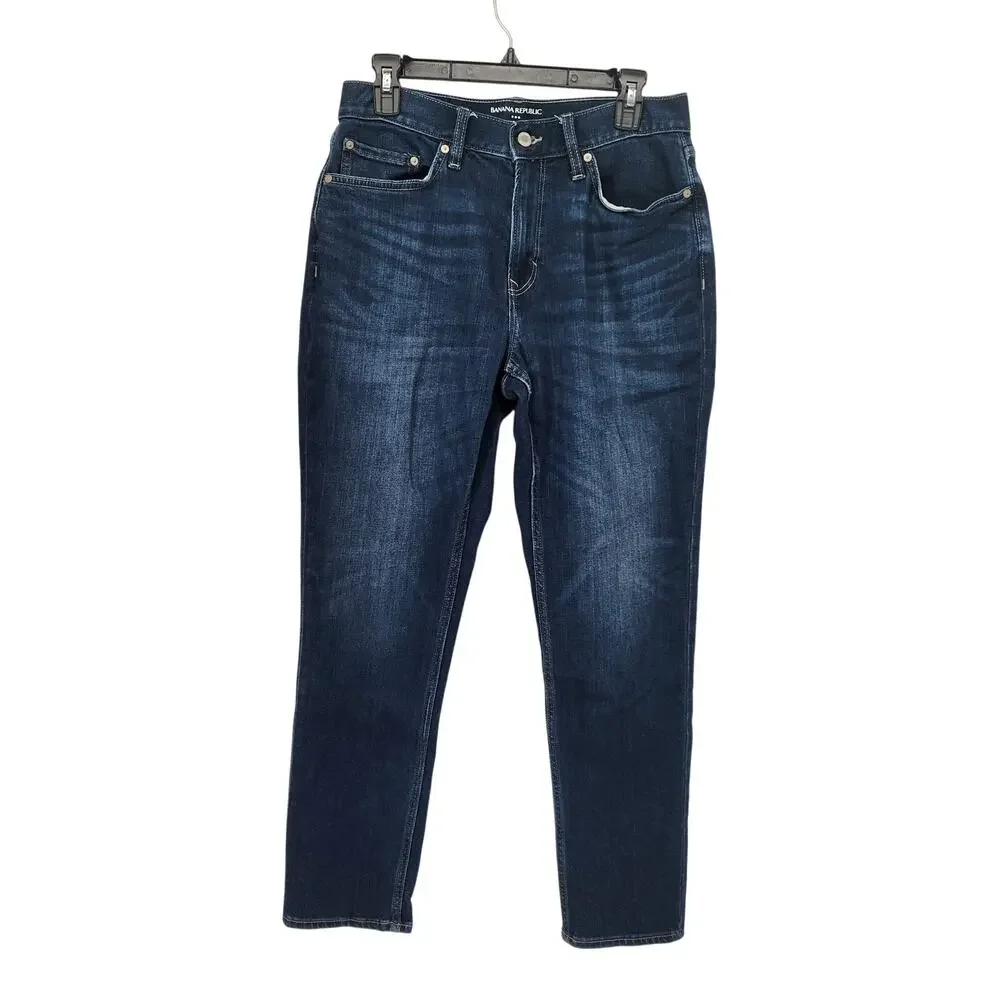 Banana Republic Blue Denim Athletic Fit Travel Dark Wash ‎ Jeans Men's 30x30